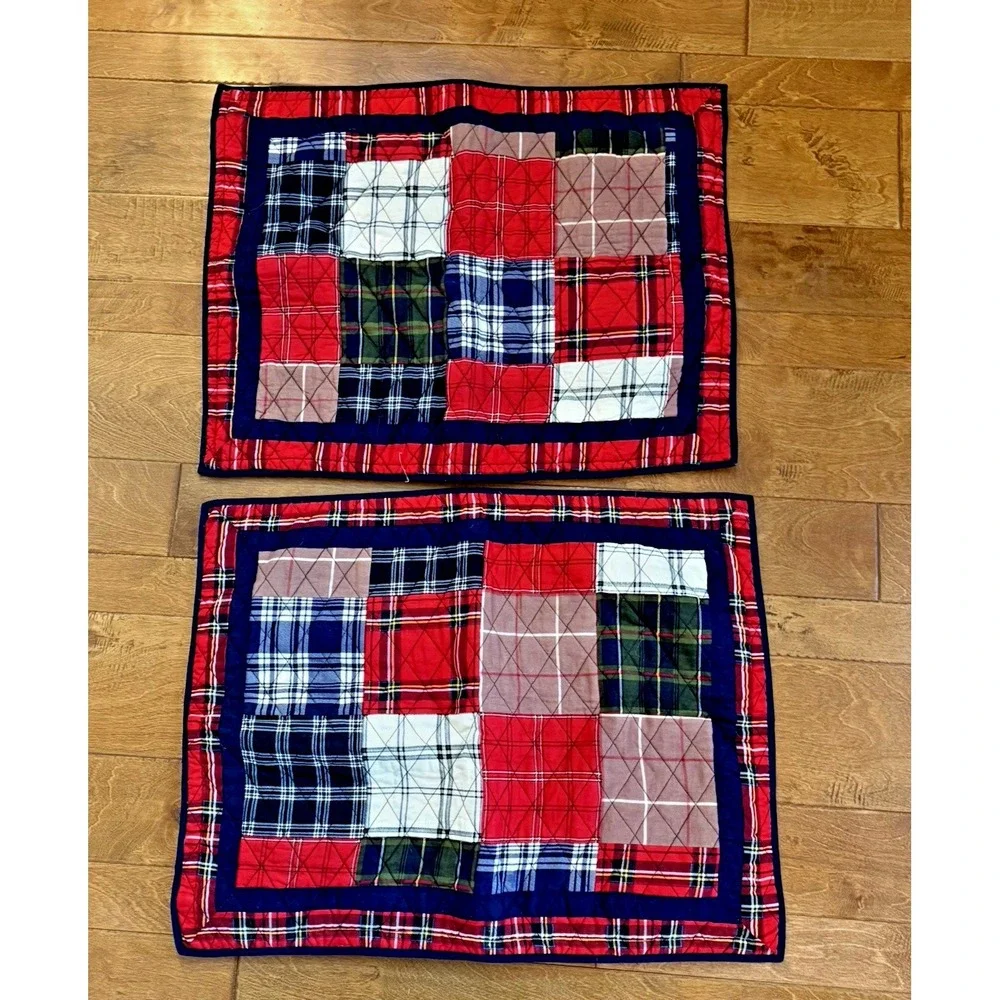 Martha Stewart Collection Tartan Plaid Quilted Patchwork Pillow Shams‎ Set of 2